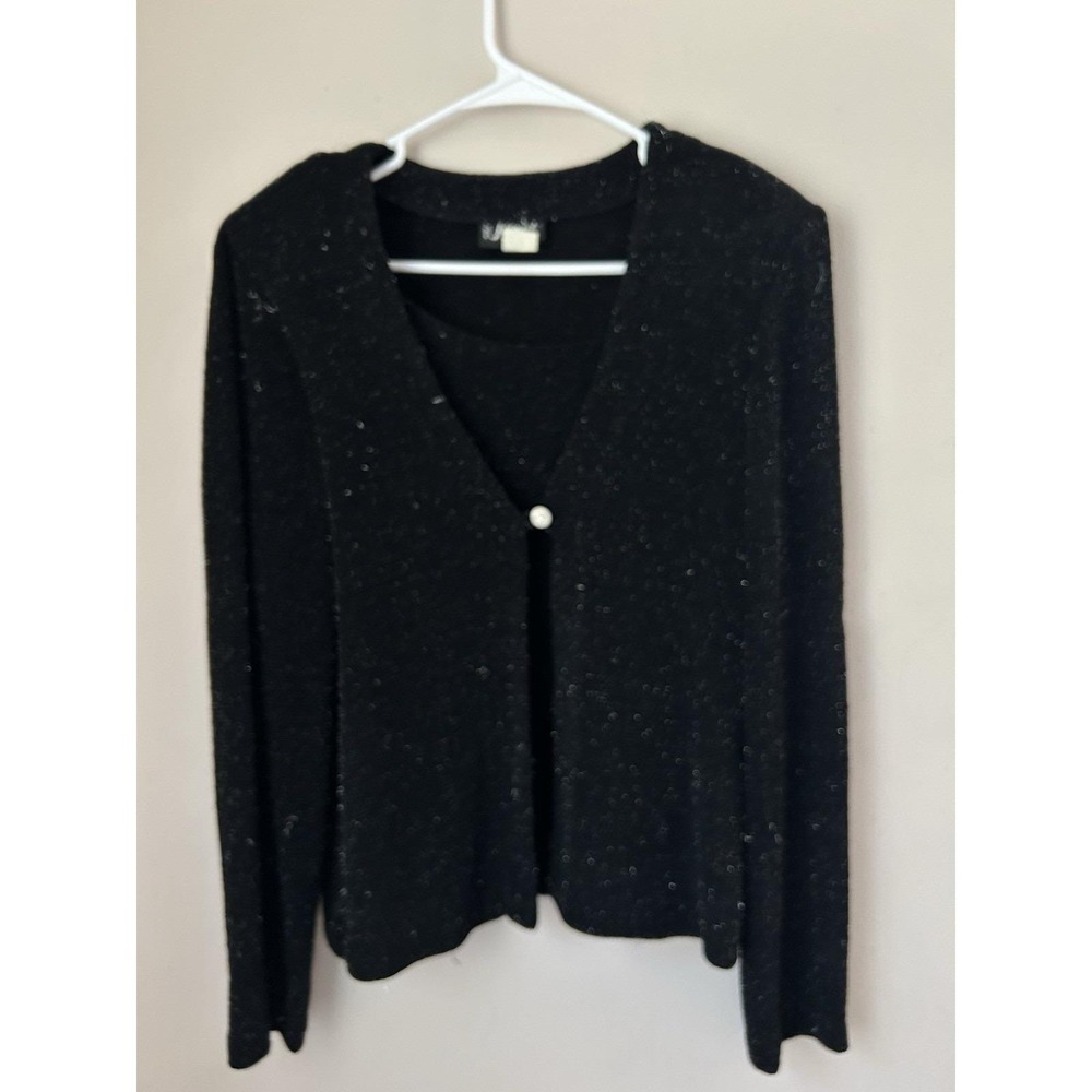 Signet Women's Vintage Cardigan with Attached Tank Black with Silver Size Small